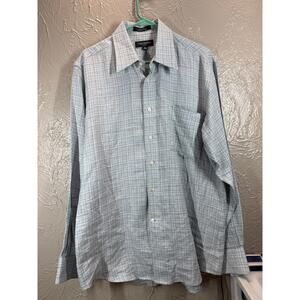 Guy Laroche Homme France Designer‎ Dress Shirt Linen Plaid Mens Size 16.5 34/35